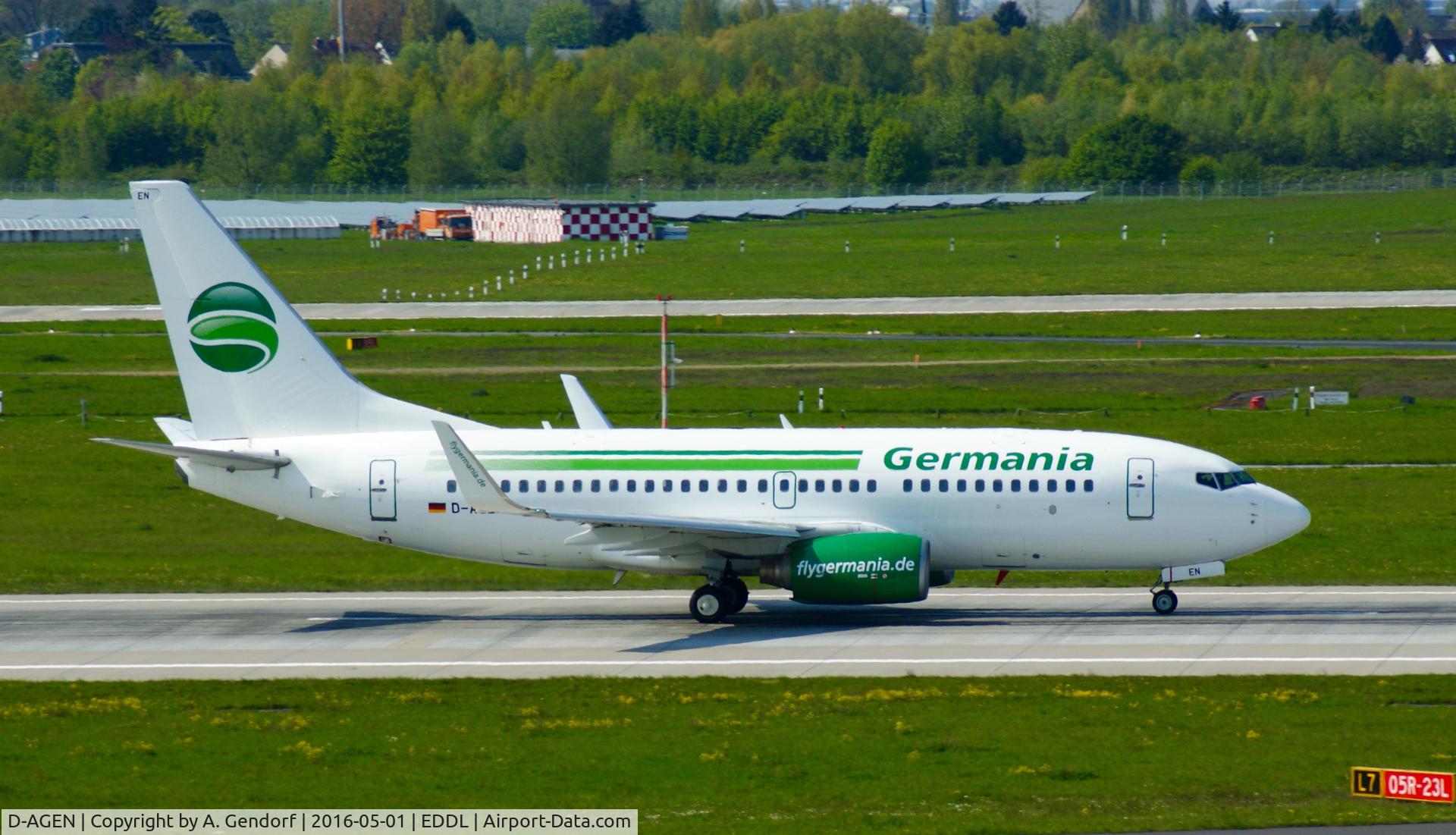 D-AGEN, 1998 Boeing 737-75B C/N 28100, Germania, seen here on runway 05R at Düsseldorf Int'l(EDDL)