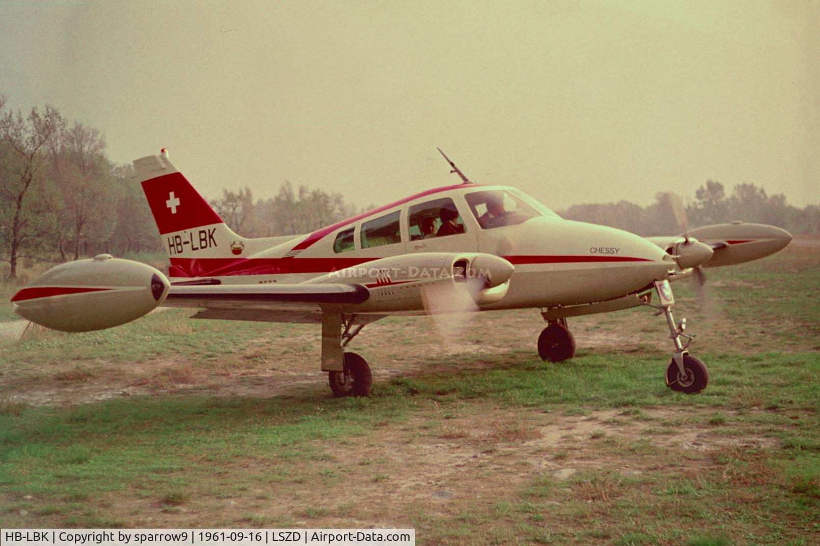 HB-LBK, 1961 Cessna 310F C/N 310-0074, On a training-flight(?) to the now closed Ascona airfield.HB-registered from 1961-03-23 until 1962-09-03. Scanned from a Perutz-slide