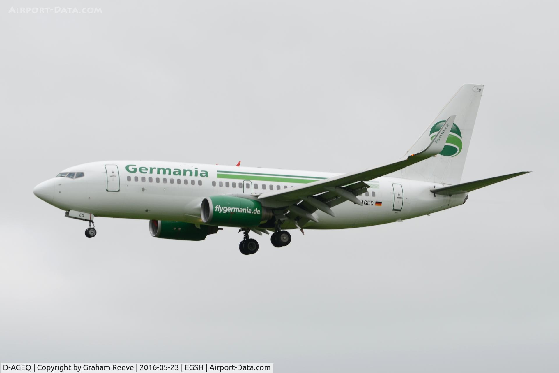 D-AGEQ, 1998 Boeing 737-75B C/N 28103, Landing at Norwich.