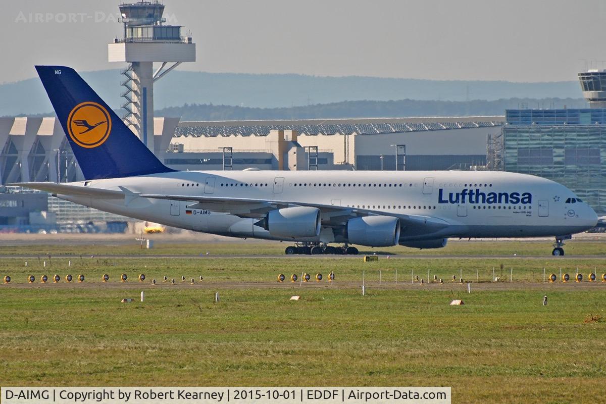 D-AIMG, 2011 Airbus A380-841 C/N 069, Taxiing in after arrival