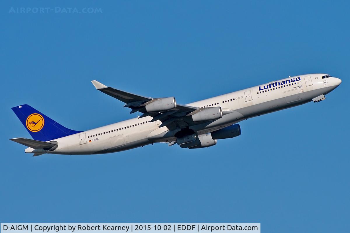 D-AIGM, 1997 Airbus A340-313 C/N 158, Climbing out of EDDF