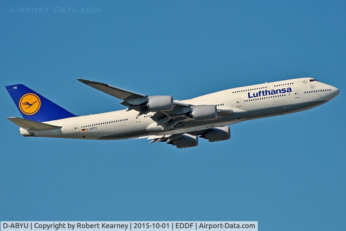 D-ABYU, 2015 Boeing 747-830 C/N 37845, Climbing out of EDDF