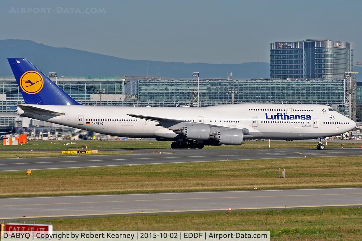 D-ABYQ, 2014 Boeing 747-830 C/N 37840, Taxiing in after arrival