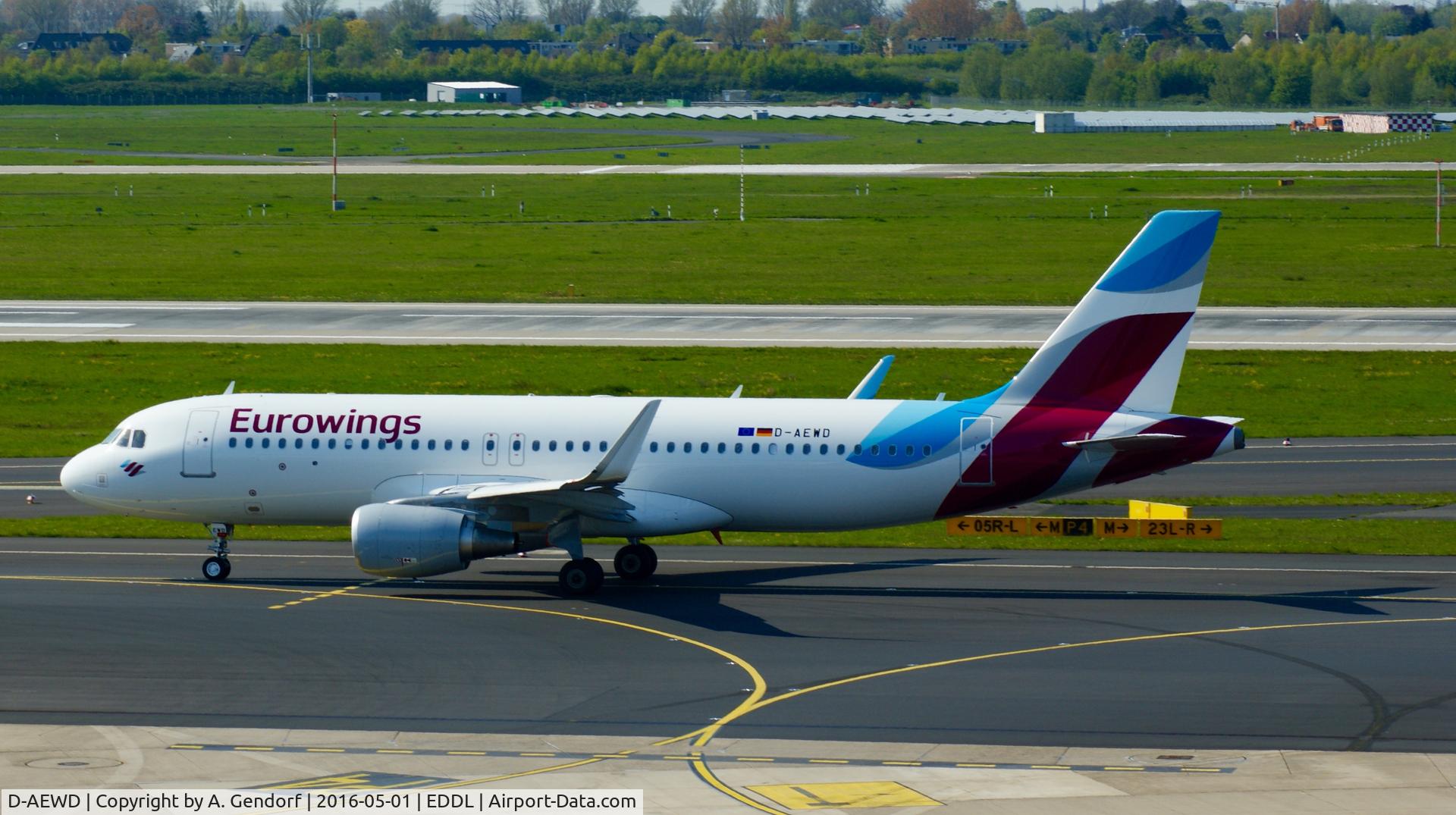 D-AEWD, 2016 Airbus A320-214 C/N 7019, Eurowings, is here taxiing at Düsseldorf Int'l(EDDL)