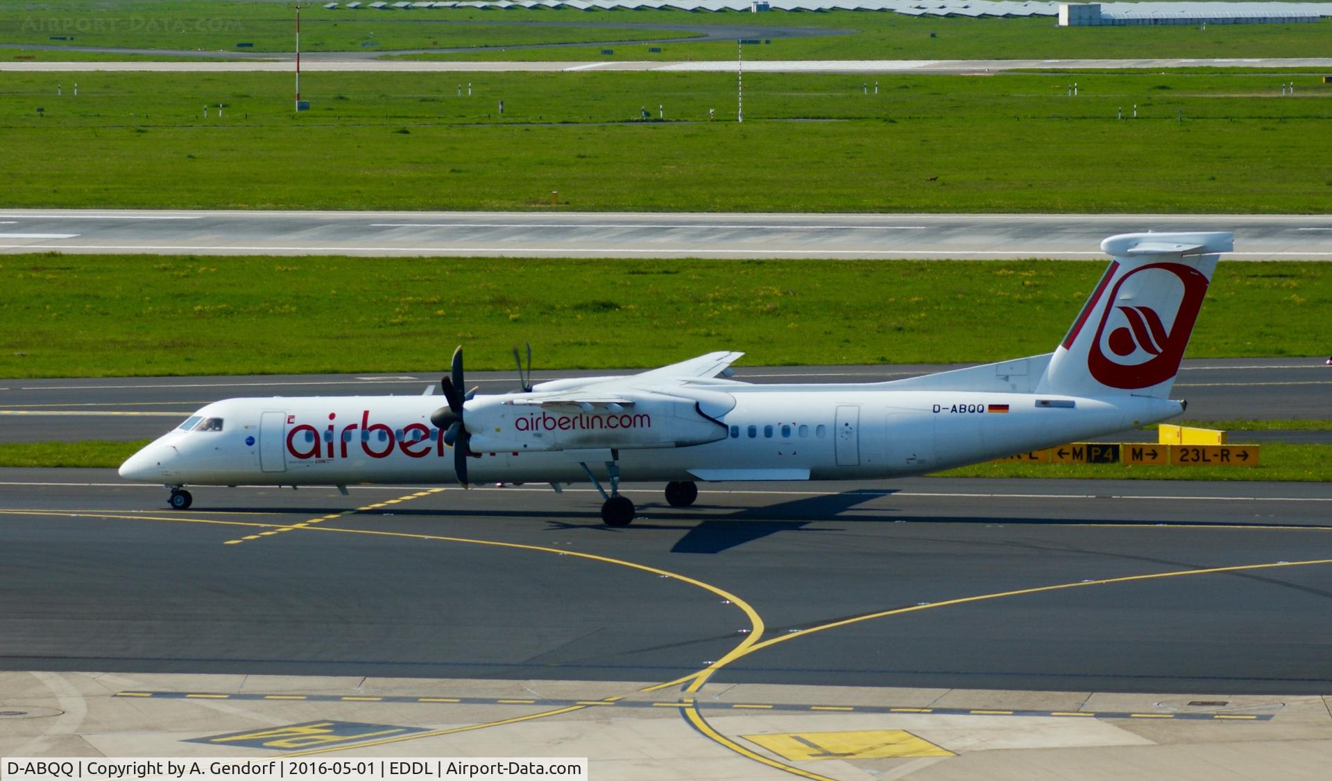 D-ABQQ, 2008 De Havilland Canada DHC-8-402Q Dash 8 Dash 8 C/N 4198, Luftfahrtgesellschaft Walter (Air Berlin cs. / reversed cs.), seen here at Düsseldorf Int'l(EDDL)