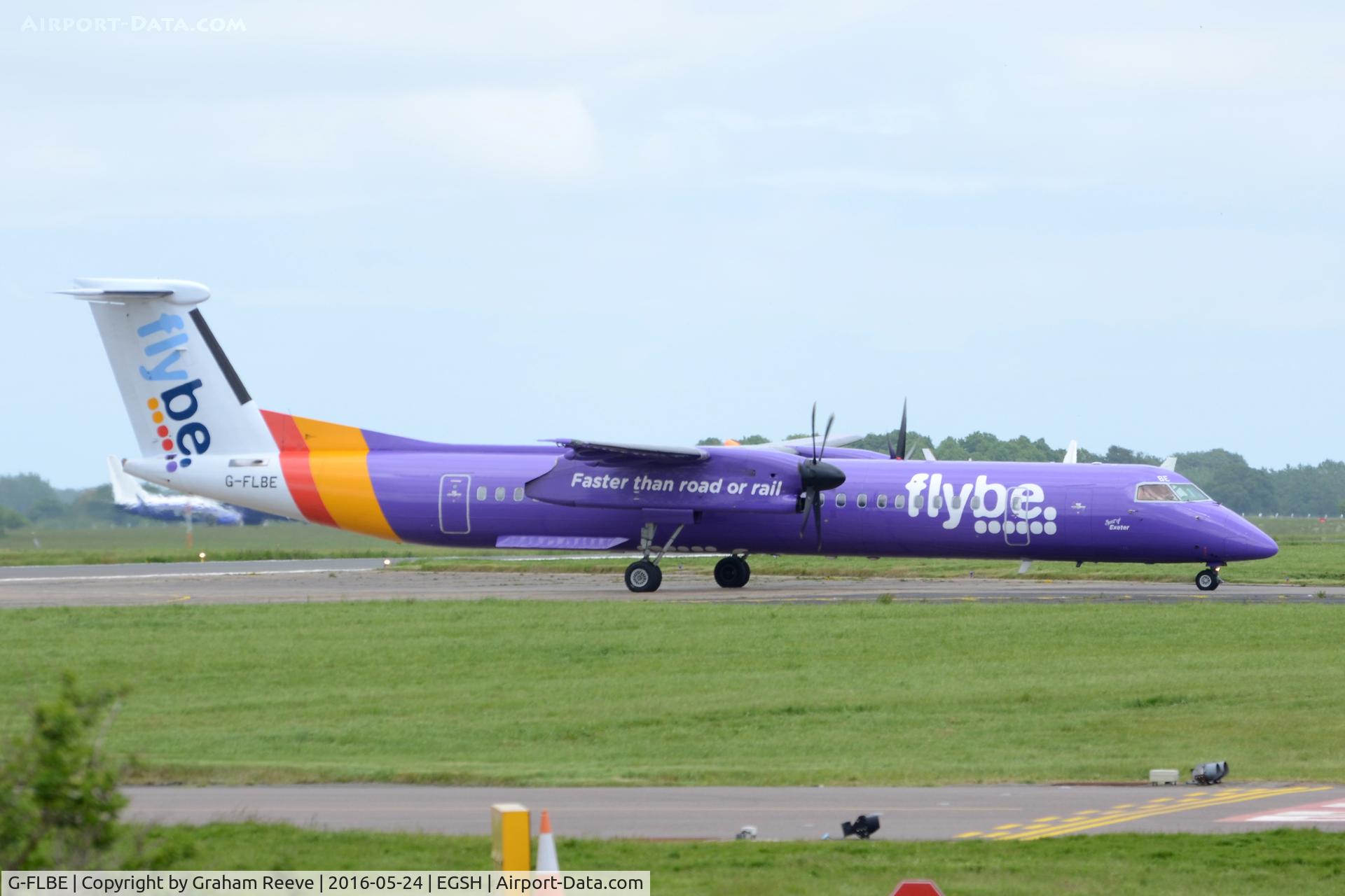 G-FLBE, 2009 De Havilland Canada DHC-8-402Q Dash 8 C/N 4261, Just landed at Norwich.