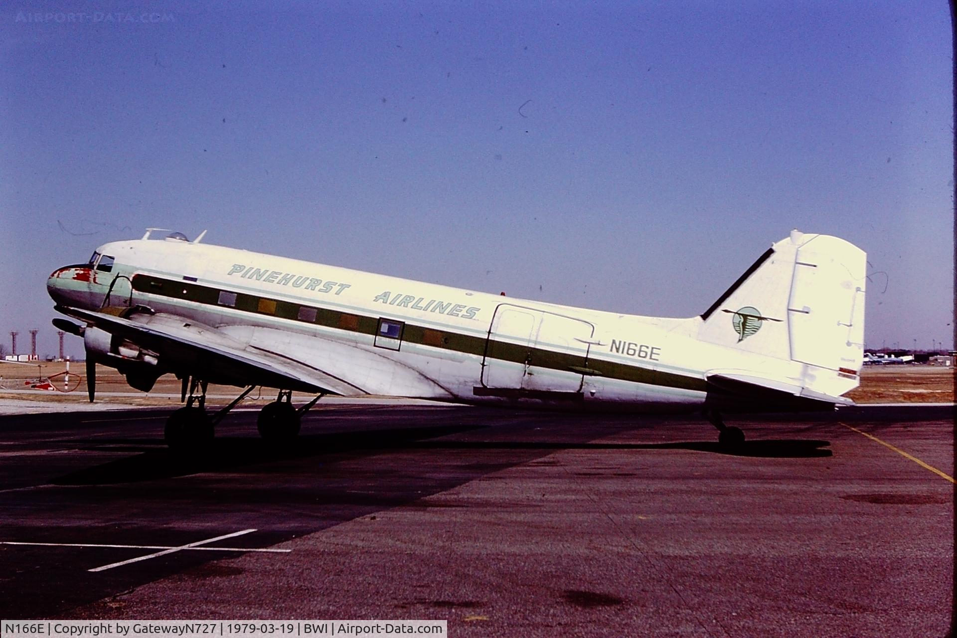 N166E, 1944 Douglas C-47B Skytrain C/N 25567, C-47B-1-DK Skytrain. Dlv'd. 05AUG44. Xfr'd to Belgian AF 09/1946. French AF 05/1954. Reg F-RAKJ 05/1957, F-SCDA 07/1960, F-WSGX in 1971. To the US in 07/1972 as N18258. Reg cxl 05/1989.