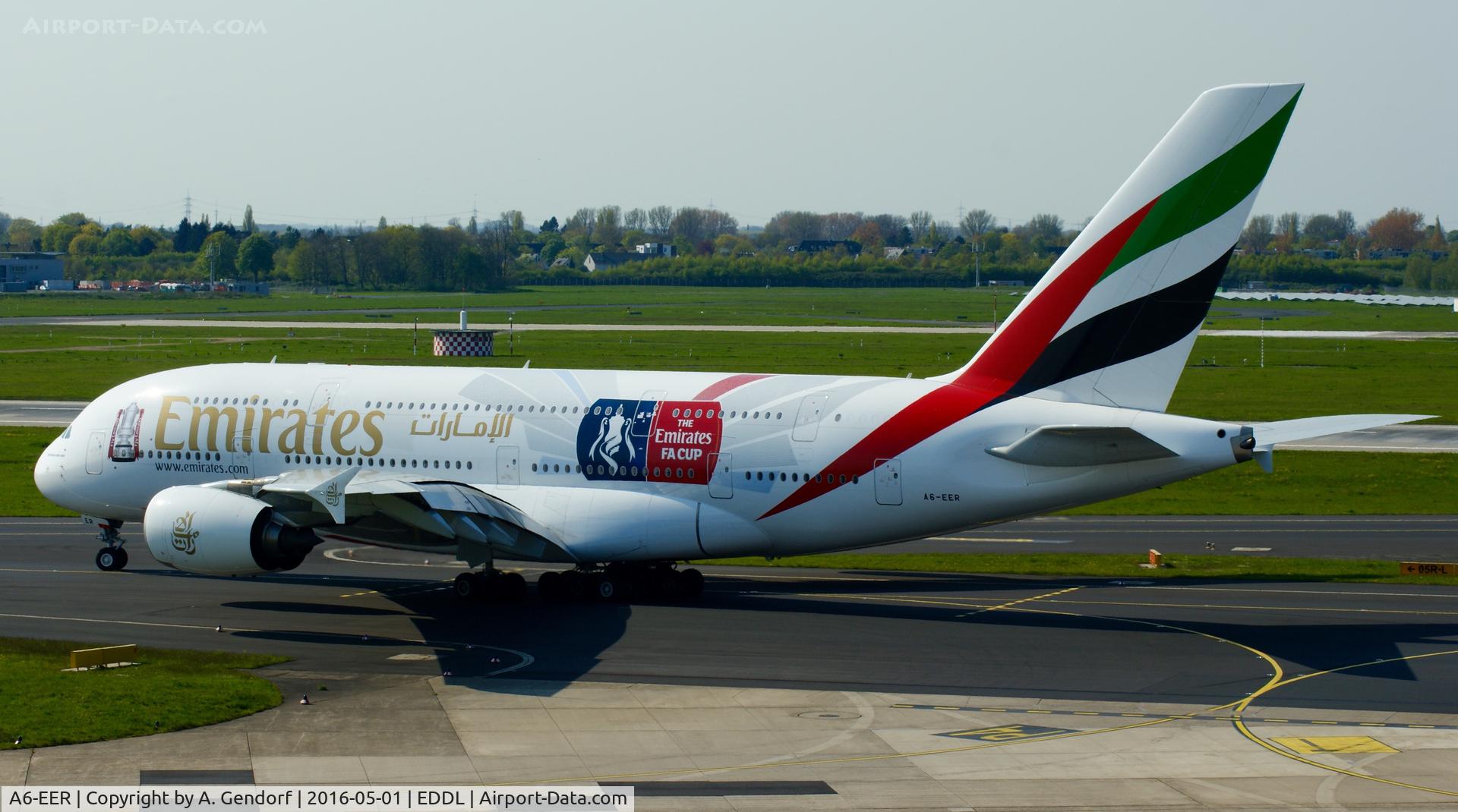 A6-EER, 2013 Airbus A380-861 C/N 139, Emirates (FA-Cup cs.), seen here at Düsseldorf Int'l(EDDL)