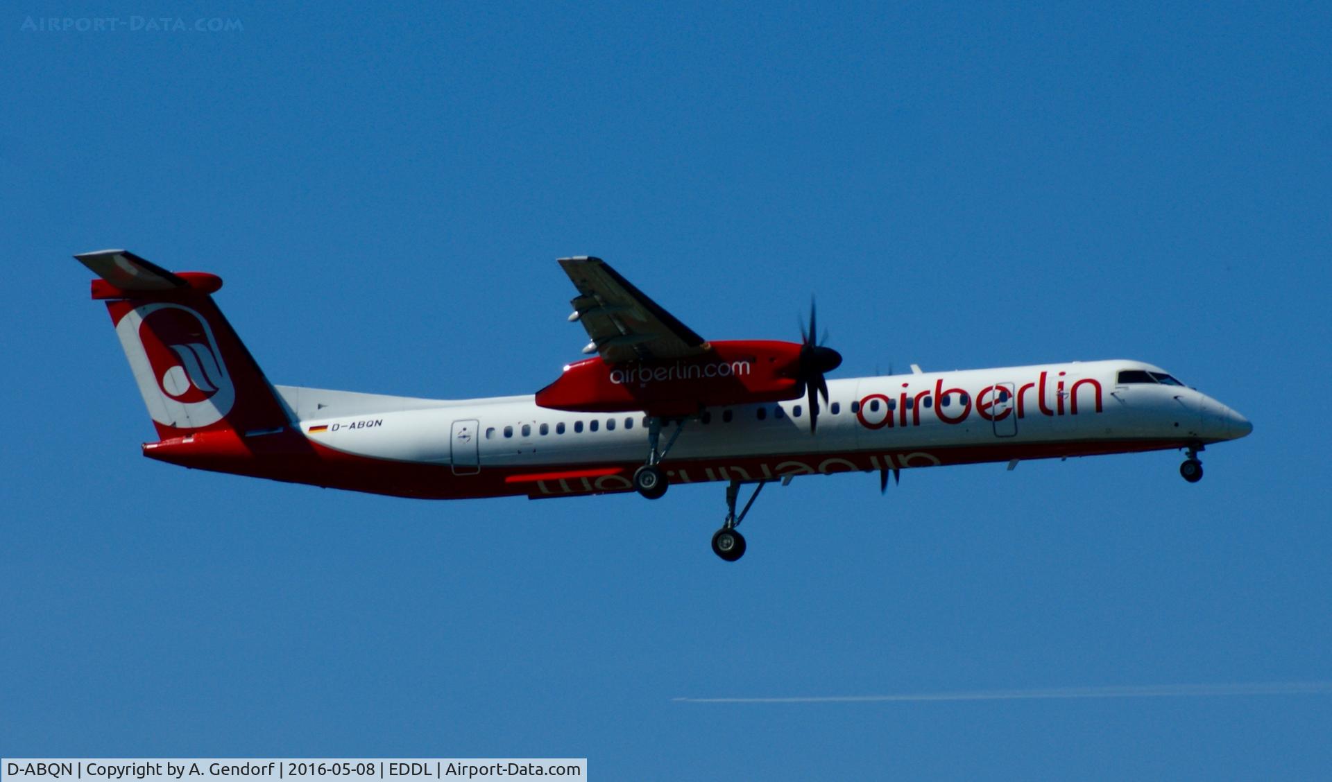 D-ABQN, 2006 De Havilland Canada DHC-8-402 Dash 8 C/N 4124, Luftfahrtgesellschaft Walter (Air Berlin cs.), is here on finals at Düsseldorf Int'l(EDDL)