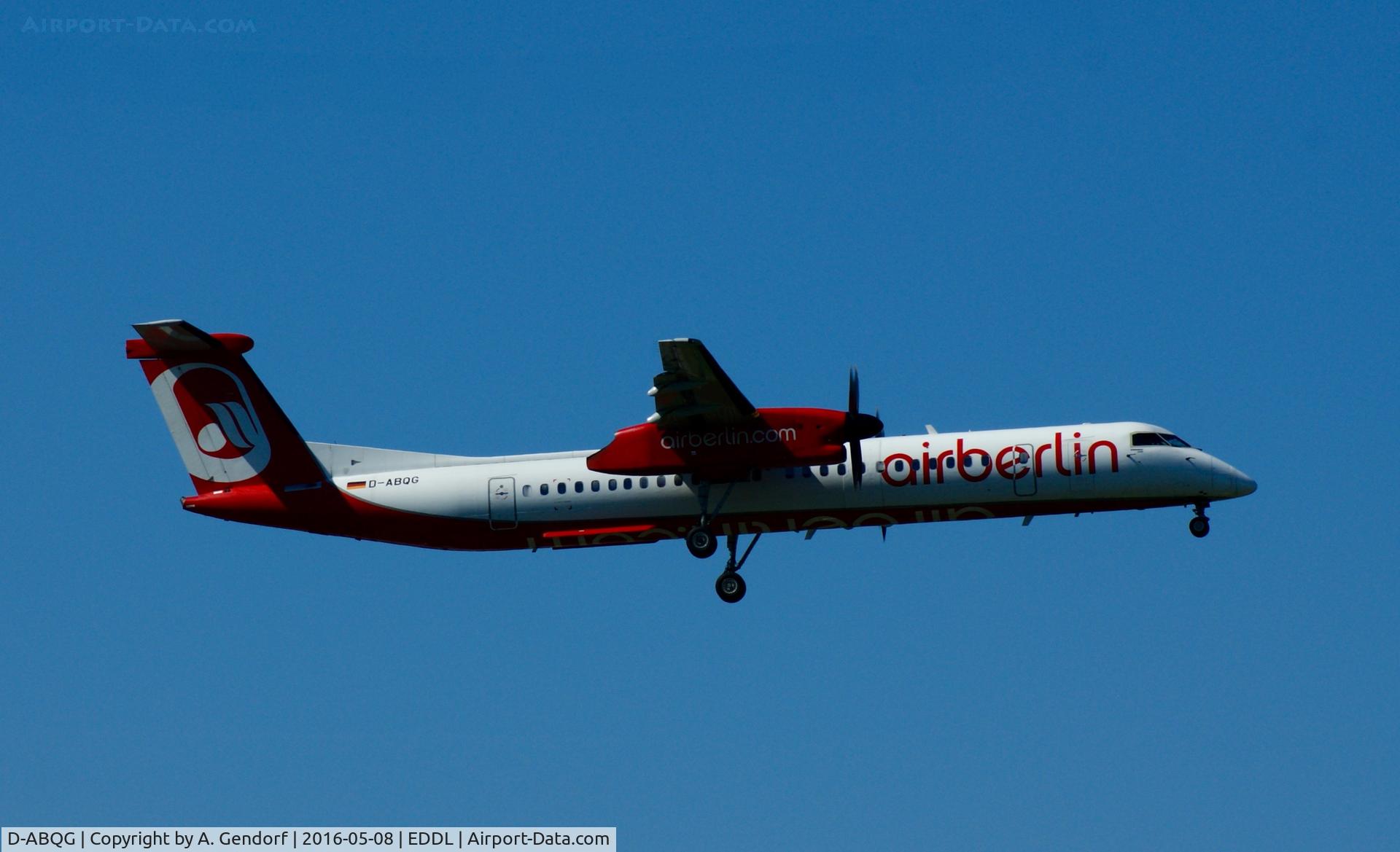 D-ABQG, 2009 De Havilland Canada DHC-8-402Q Dash 8 C/N 4250, Luftfahrtgesellschaft Walter (Air Berlin cs.), seen here landing at Düsseldorf Int'l(EDDL)
