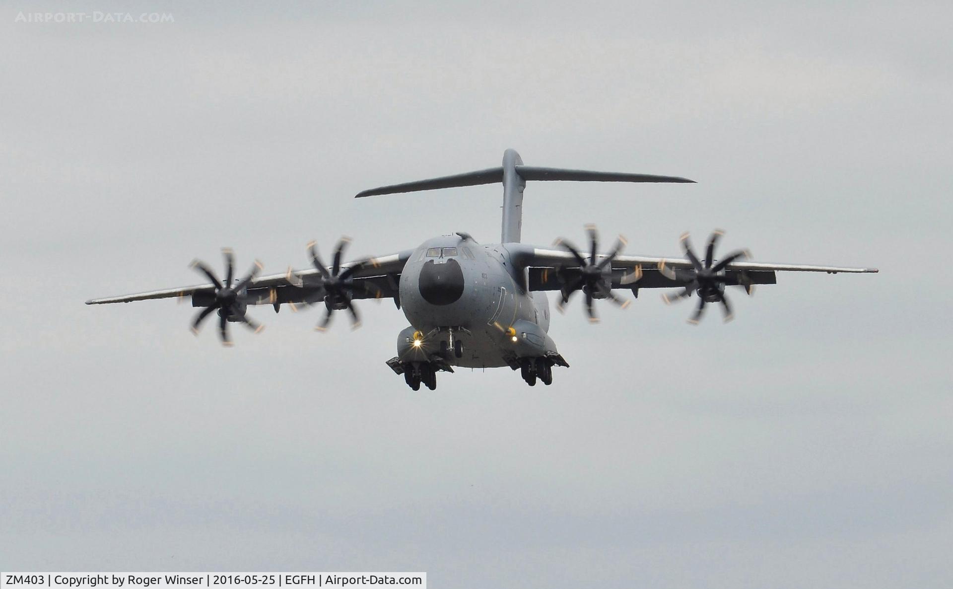 ZM403, 2015 Airbus A400M-180 Atlas C.1 C/N 020, Low pass over Runway 22 by RAF Atlas C.1 aircraft coded 403 of the Brize Norton Transport Wing.