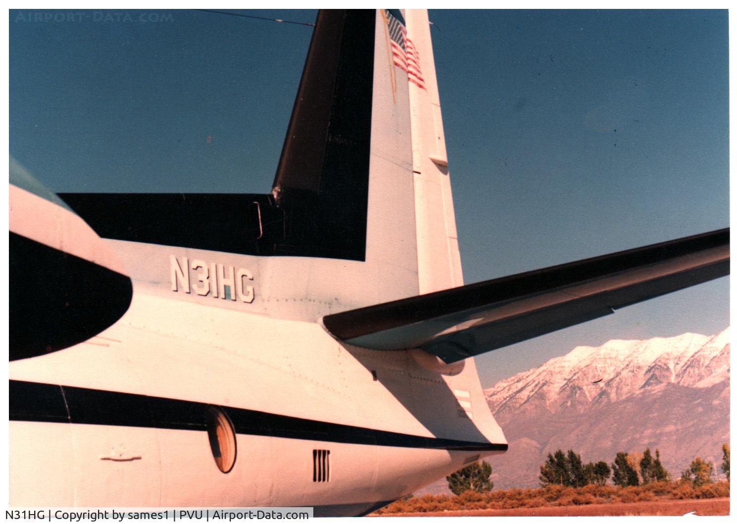 N31HG, 1959 Fairchild F-27A C/N 69, Tail of N31HG about 1980.