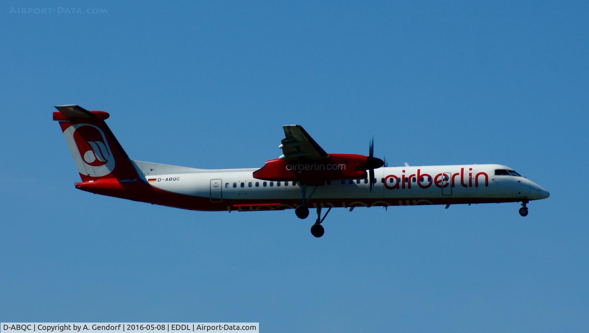 D-ABQC, 2008 De Havilland Canada DHC-8-402Q Dash 8 C/N 4231, Luftfahrtgesellschaft Walter (Air Berlin cs.), seen here on short finals at Düsseldorf Int'l(EDDL)