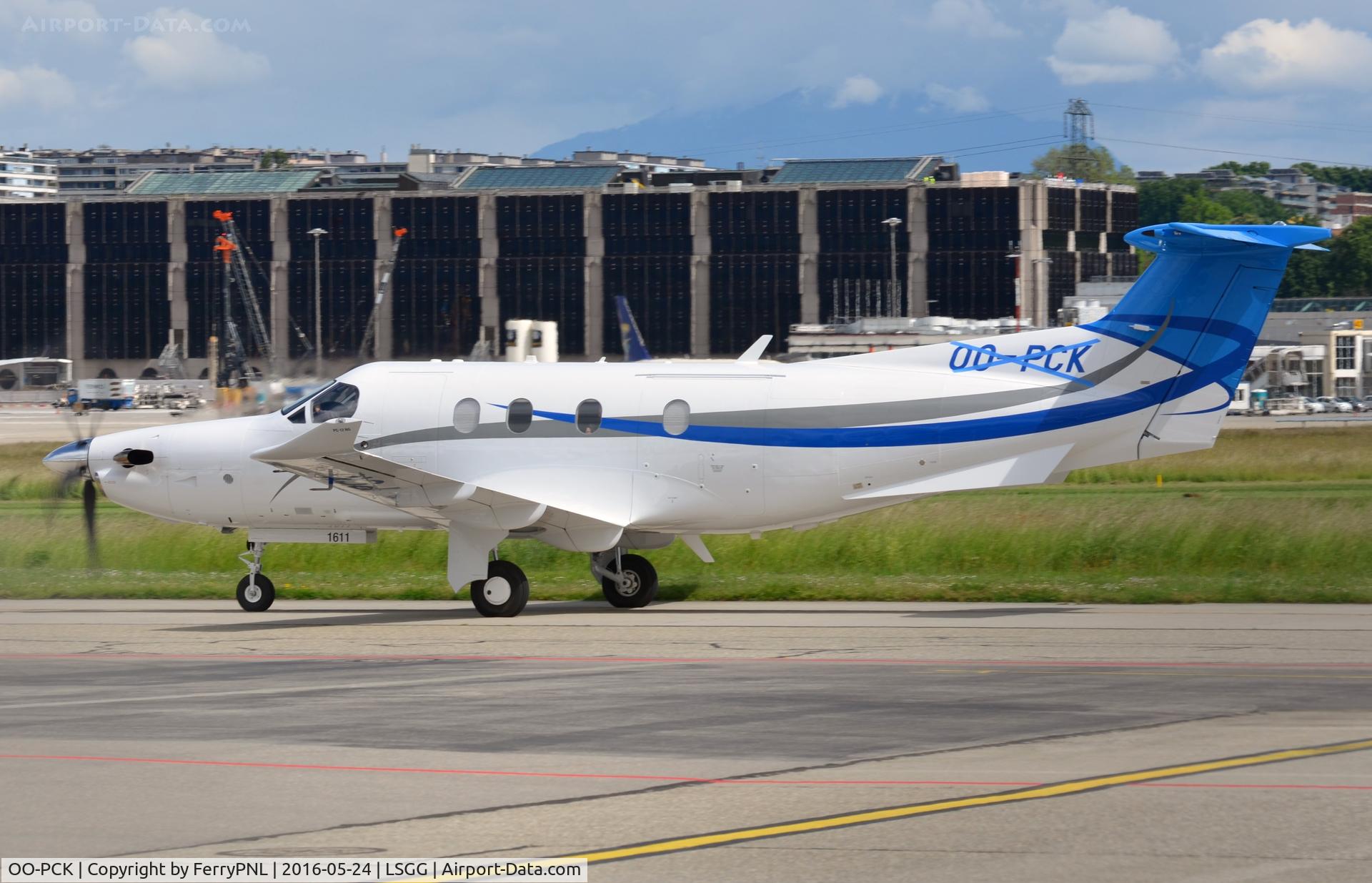 OO-PCK, 2016 Pilatus PC-12/47E C/N 1611, PC12 with registration taped over taxis over to the EBACE display area where the tape was removed.