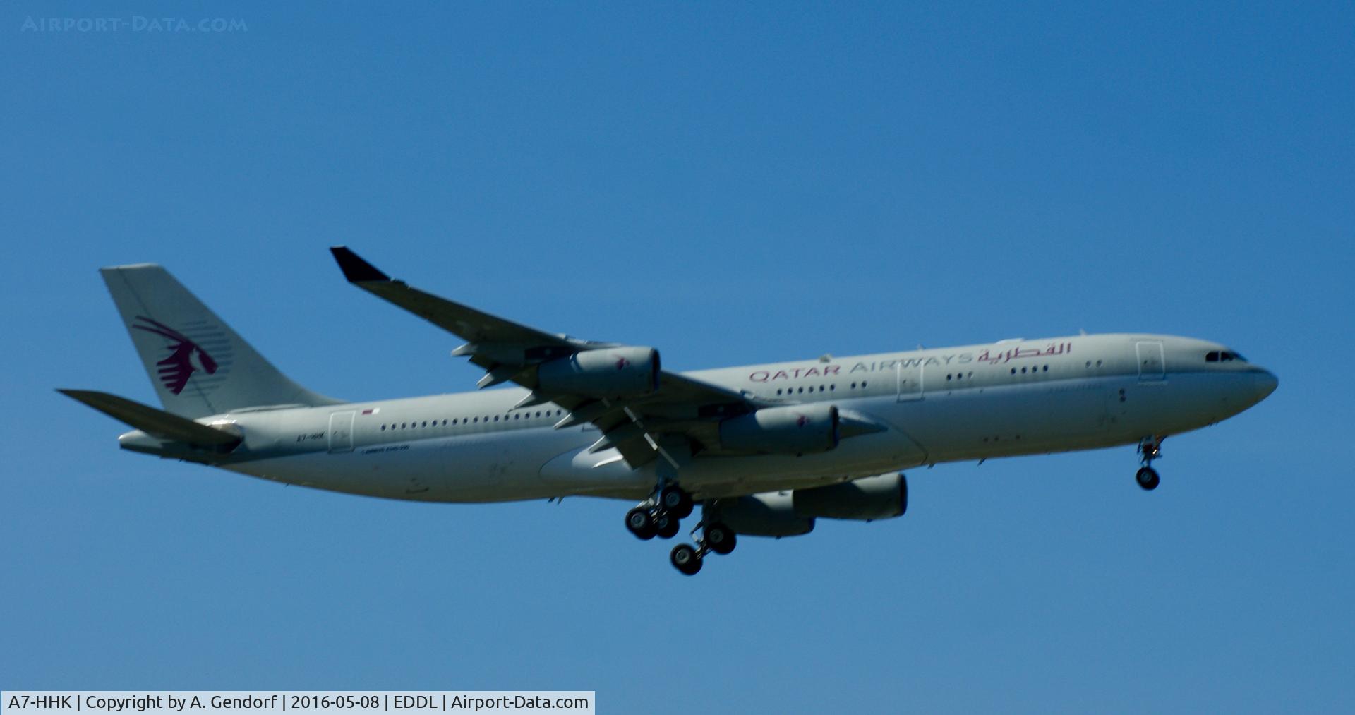 A7-HHK, 1993 Airbus A340-211 C/N 026, Qatar Amiri Flight, seen here on short finals RWY 05R at Düsseldorf Int'l(EDDL)