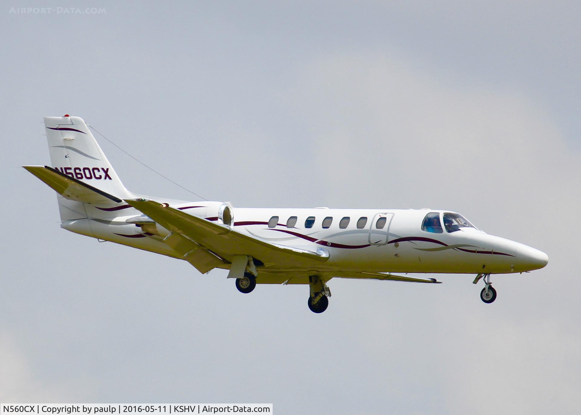 N560CX, 2001 Cessna 560 Citation Encore C/N 560-0582, Landing at Shreveport Regional.