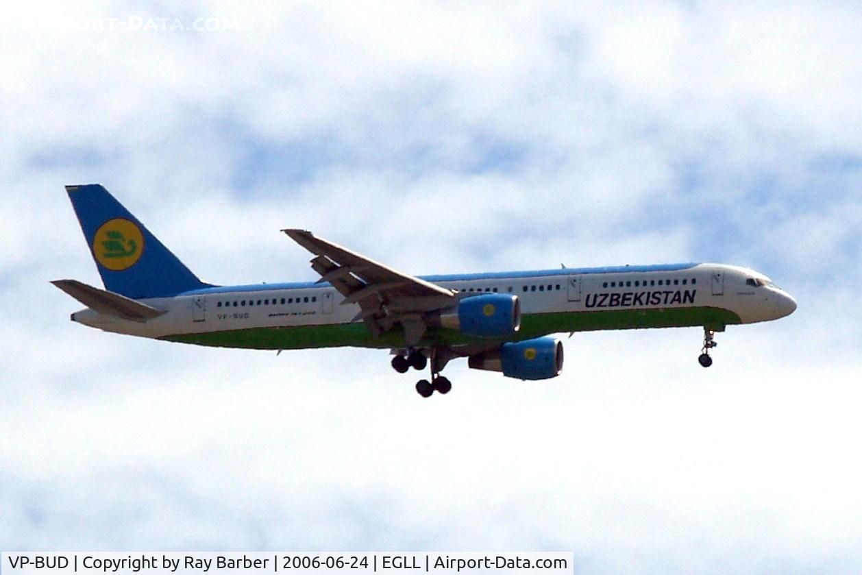 VP-BUD, 1999 Boeing 757-23P C/N 30061, Boeing 757-23P [30061] (Uzbekistan Airways) Home~G 24/06/2006. On approach 27L.