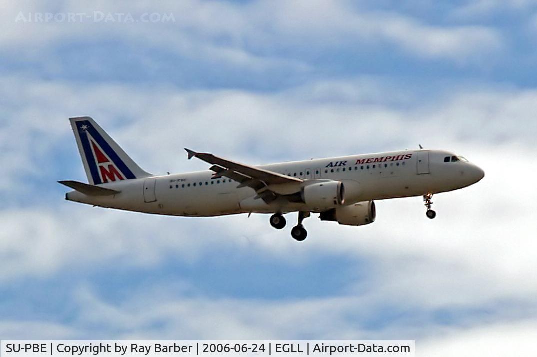 SU-PBE, 1988 Airbus A320-211 C/N 024, Airbus A320-211 [0024] (Air Memphis) Home~G 24/06/2006. On approach 27L