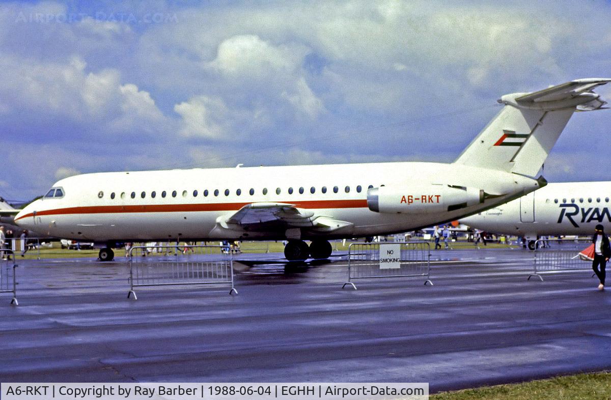 A6-RKT, 1967 BAC 111-422EQ One-Eleven C/N BAC.126, BAC 1-11 422EQ One Eleven [126] Bournemouth-Hurn Int'l~G 04/06/1988. From a slide.