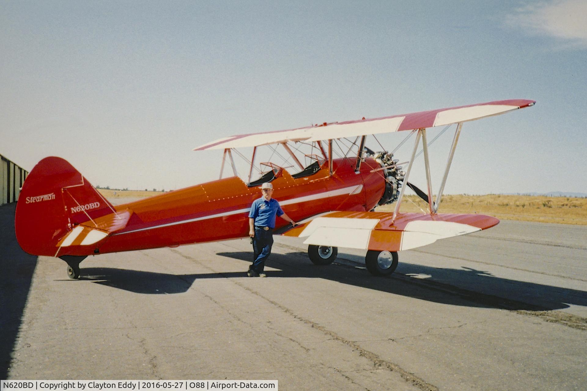 N620BD, 1944 Boeing PT-13D Kaydet (E75) C/N 75-5620, Stearman N620BD on the ramp at the old Rio Vista Airport in California. Bill Dekker.