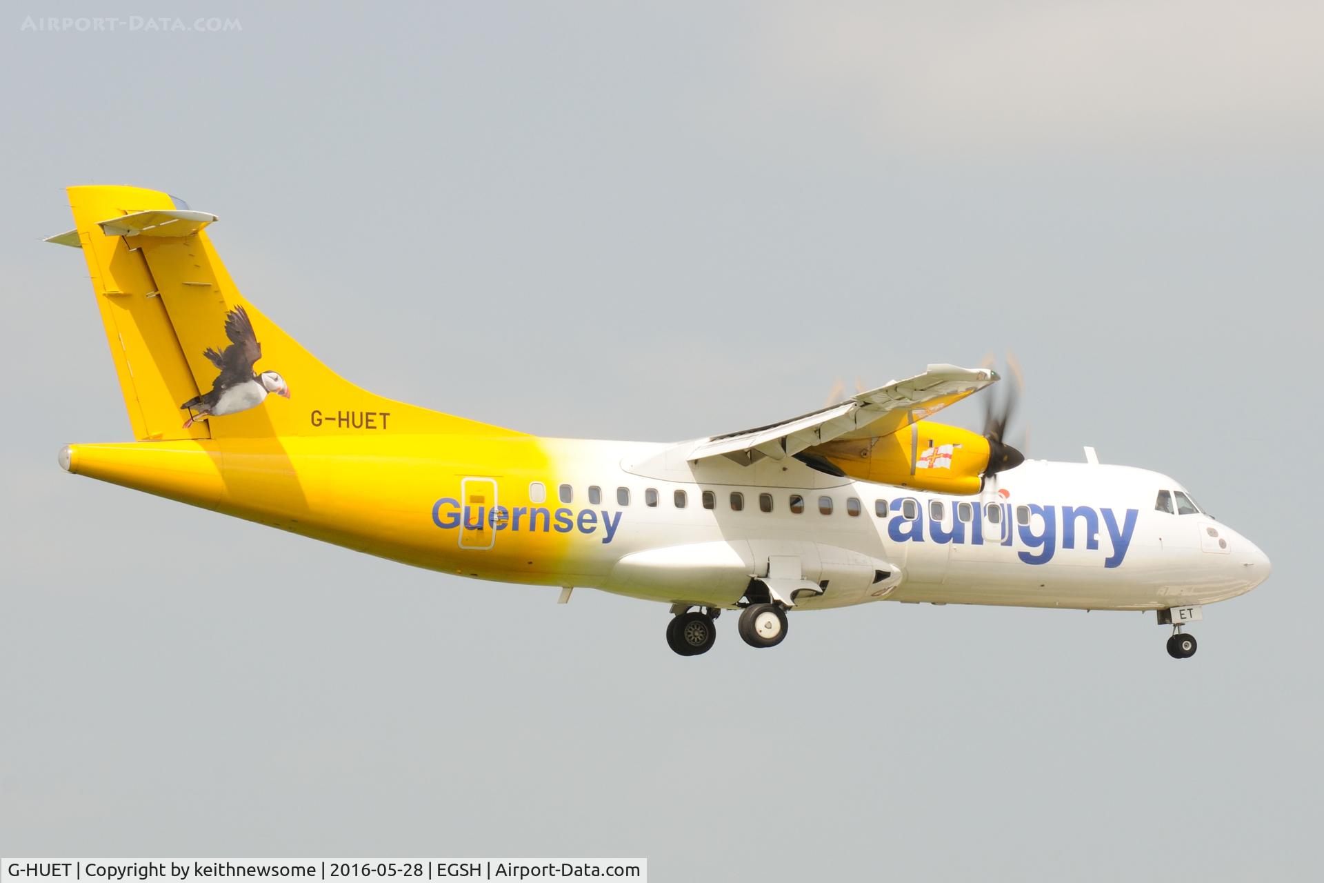 G-HUET, 1999 ATR 42-500 C/N 584, Arriving from Guernsey.