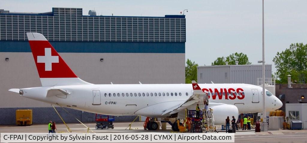 C-FPAI, 2016 Bombardier CSeries CS100 (BD-500-1A10) C/N 50010, The first CSeries aircraft that will be delivered to Swiss Global Air Lines later in June, is doing some fuel tests at the Bombardier Flight Test Center in Mirabel.