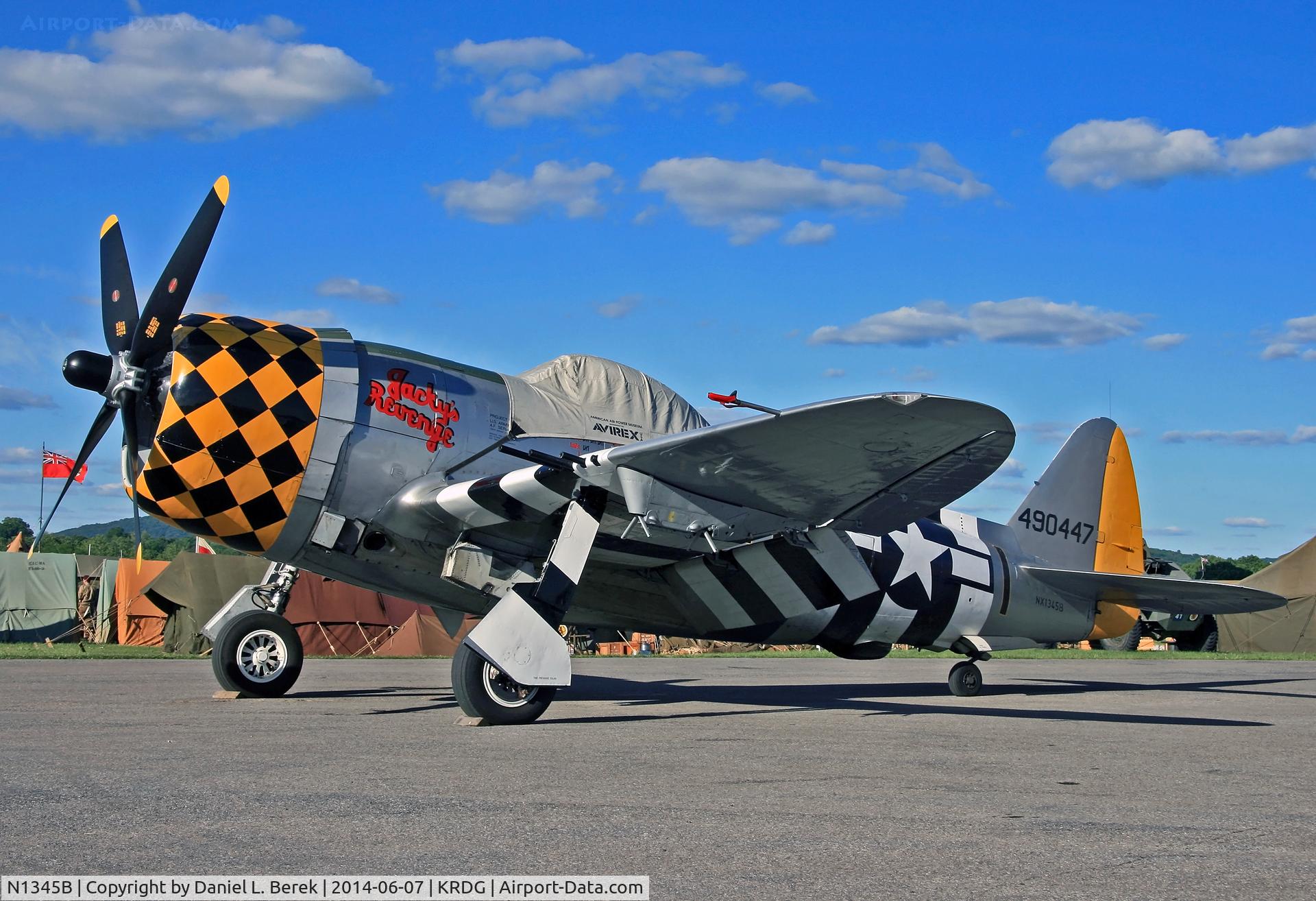 N1345B, 1945 Republic P-47D Thunderbolt C/N 399-55592, I caught this beauty two years ago at the MAAM World War II Weekend.  On May 28, 2016, this aircraft crashed into the Hudson River, killing its pilot.