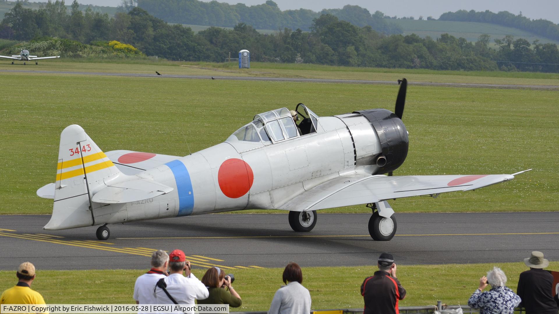 F-AZRO, North American AT-6B Texan C/N 01-CM, 2. F-AZRO Texan modified/disguised as a Mitsubishi Zero at the IWM American Airshow, May 2016.