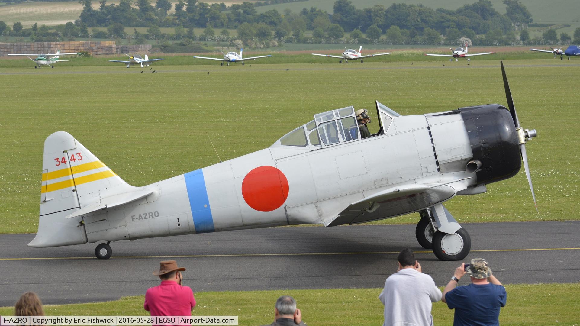 F-AZRO, North American AT-6B Texan C/N 01-CM, x. F-AZRO Texan modified/disguised as a Mitsubishi Zero at the IWM American Airshow, May 2016.