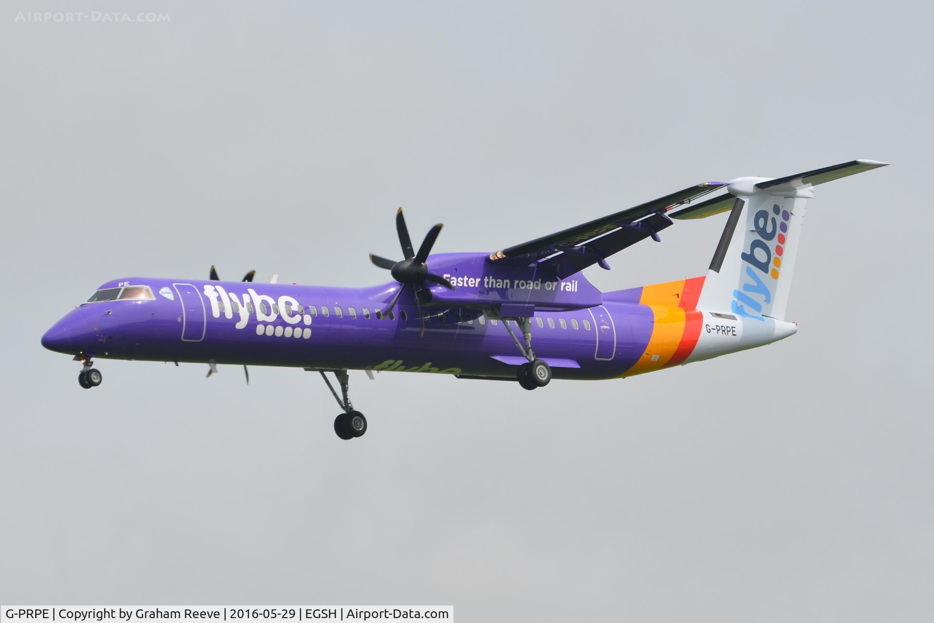 G-PRPE, 2008 De Havilland Canada DHC-8-402Q Dash 8 Dash 8 C/N 4209, Landing at Norwich.