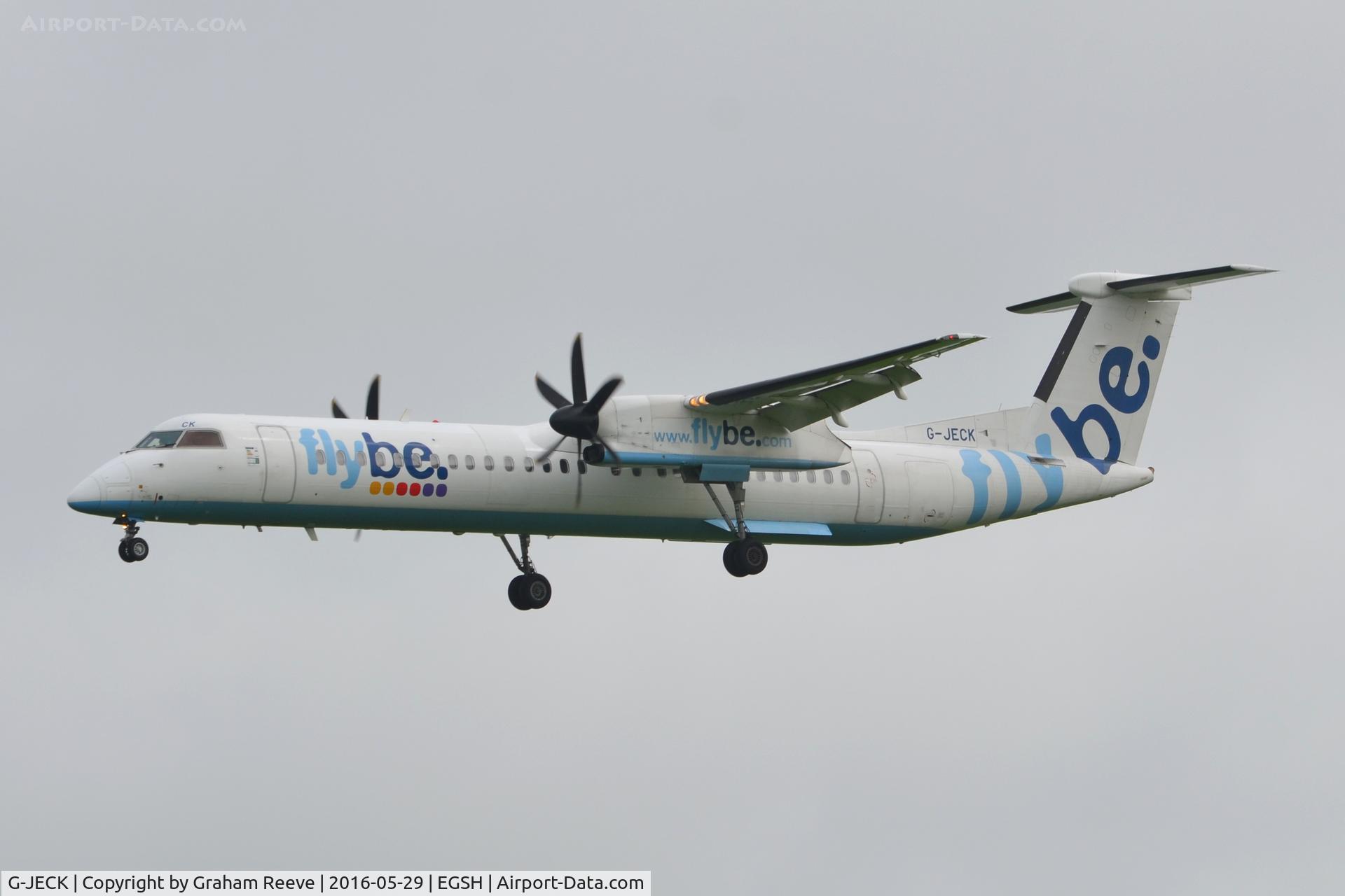 G-JECK, 2005 De Havilland Canada DHC-8-402Q Dash 8 C/N 4113, Landing at Norwich.