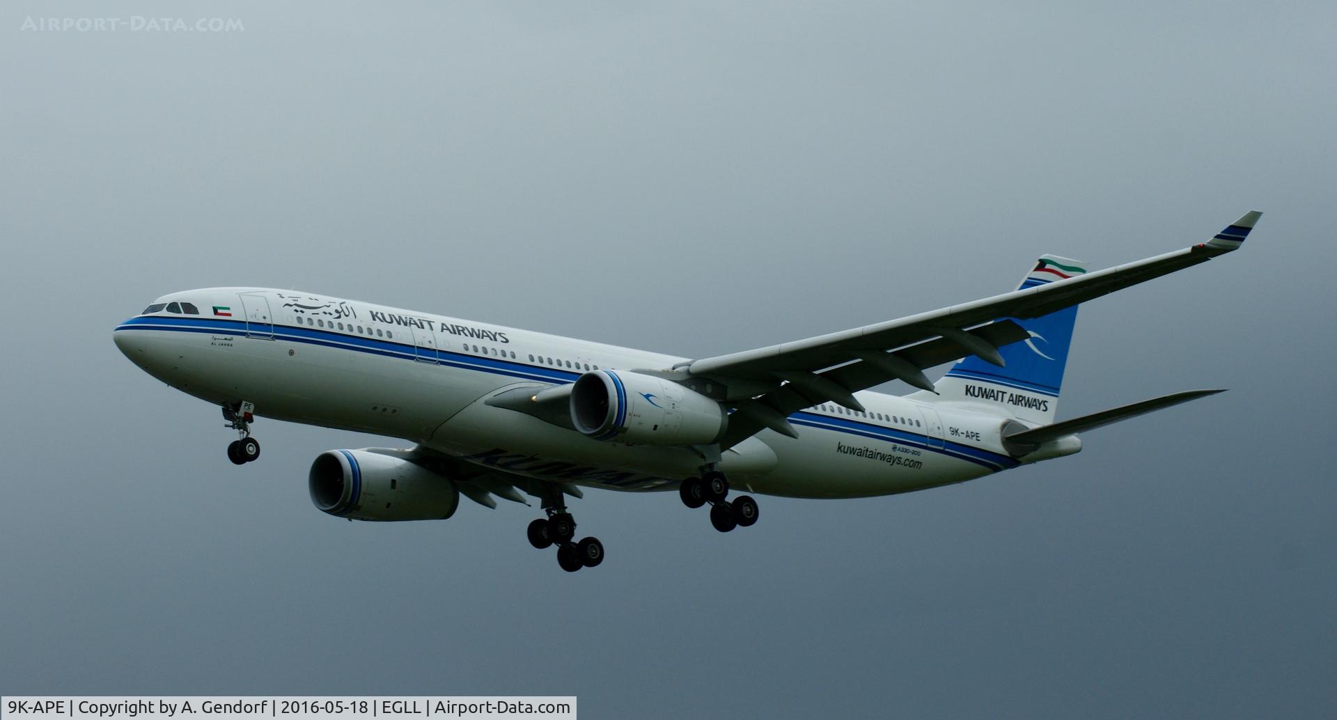9K-APE, 2015 Airbus A330-243 C/N 1681, Kuwait Airways, is here on short finals at London Heathrow(EGLL)