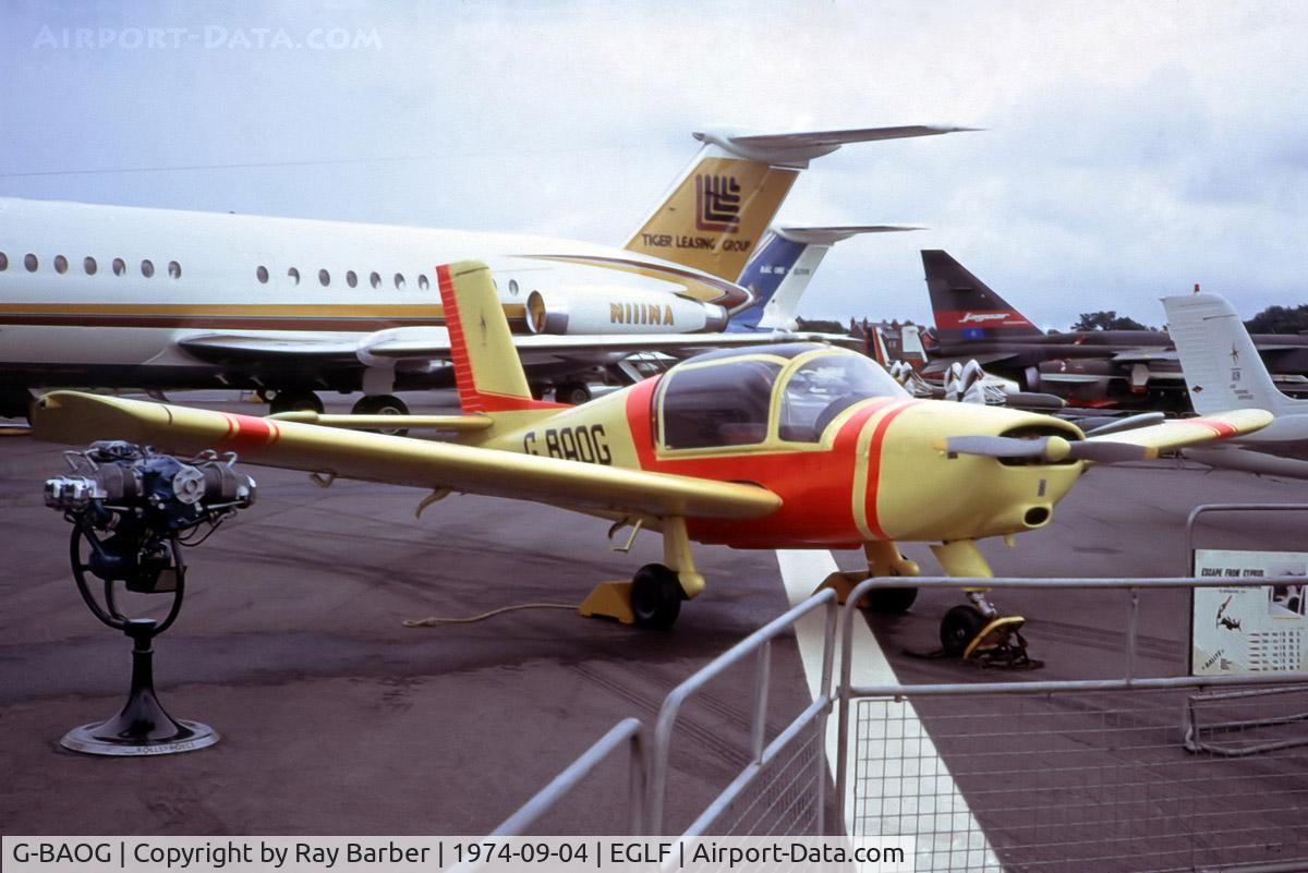 G-BAOG, 1973 Socata MS-880B Rallye Club C/N 2249, Socata MS.880B Rallye Club [2249] Farnborough~G 04/09/1974. From a slide.