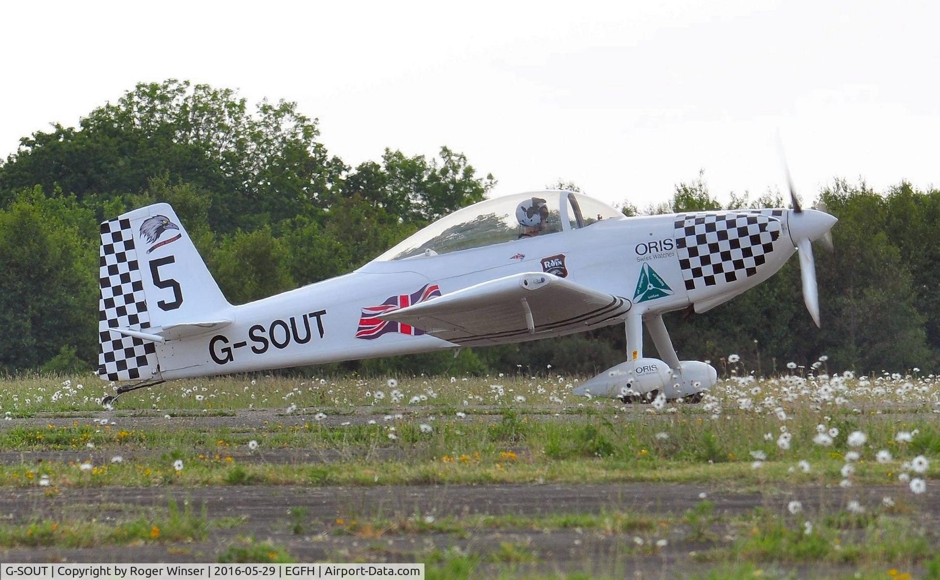 G-SOUT, 2006 Vans RV-8 C/N PFA 303-13295, Visiting RV-8 aircraft with recently applied Team Raven formation position number on the fin (Raven 5).