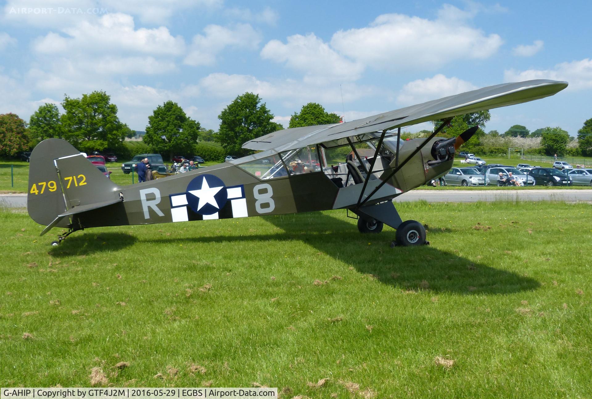G-AHIP, 1942 Piper L-4H Grasshopper (J3C-65D) C/N 12008, G-AHIP '479712 :R-8'  USAAC c/s at Shobdon 29.5.16