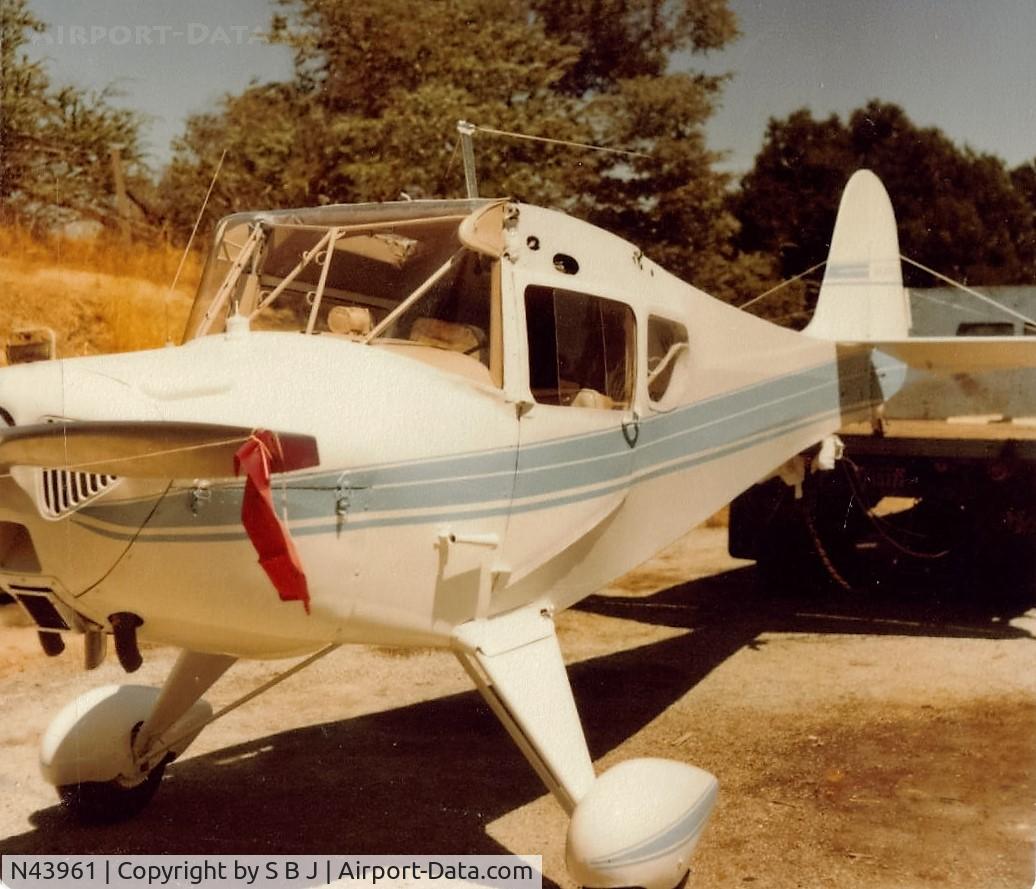 N43961, 1946 Taylorcraft BC12-D C/N 7620, 961 ready to be moved back to the airport (SQL) for assembly after rebuild.