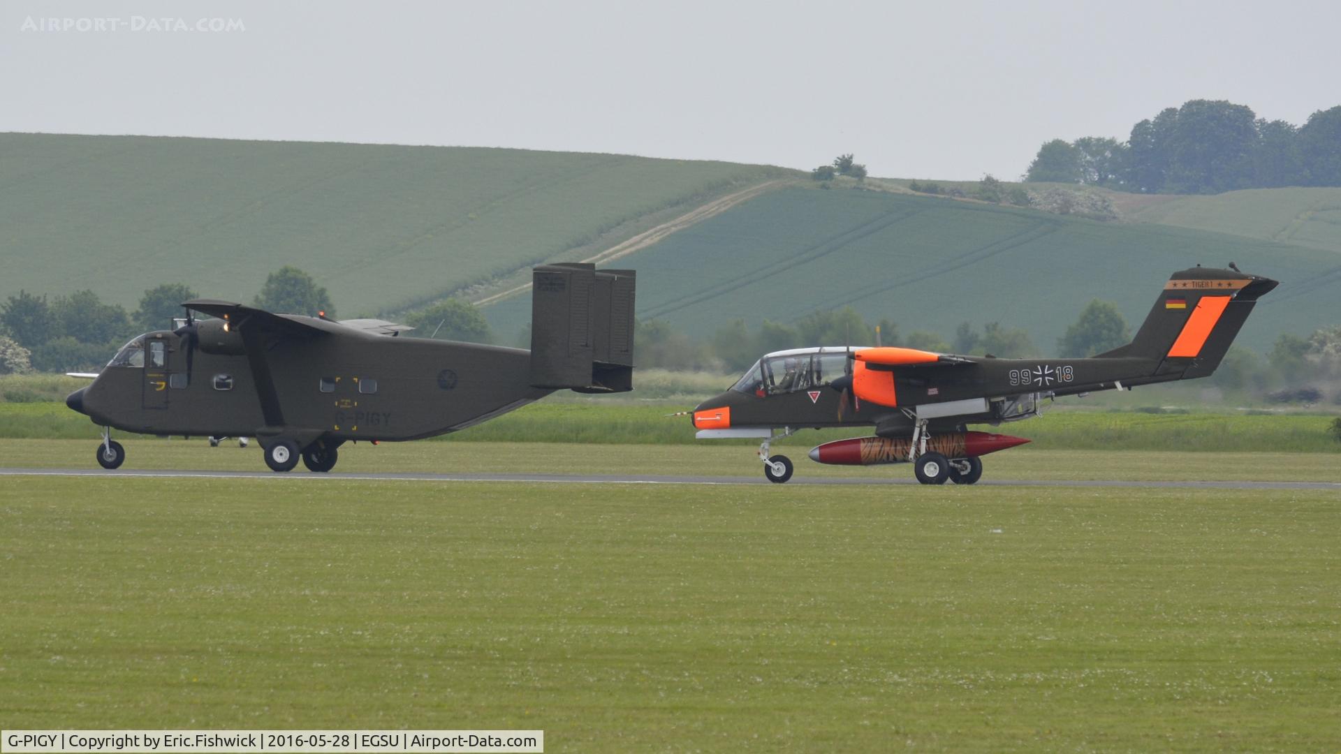 G-PIGY, 1975 Short SC-7 Skyvan 3-100 C/N SH.1943, 5. G-PIGY with the North American Bronco at the IWM American Airshow, May 2016.