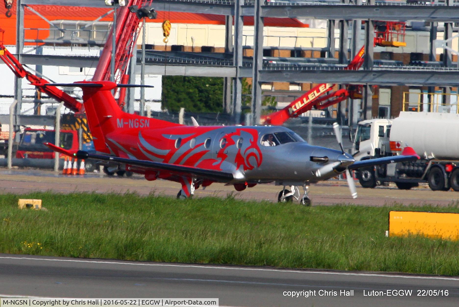 M-NGSN, 2006 Pilatus PC-12/47 C/N 0697, departing from Luton