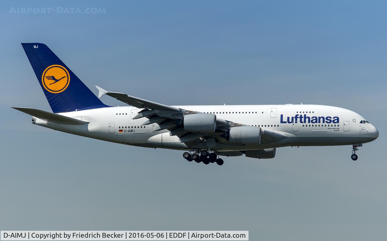 D-AIMJ, 2011 Airbus A380-841 C/N 073, on final RW25C