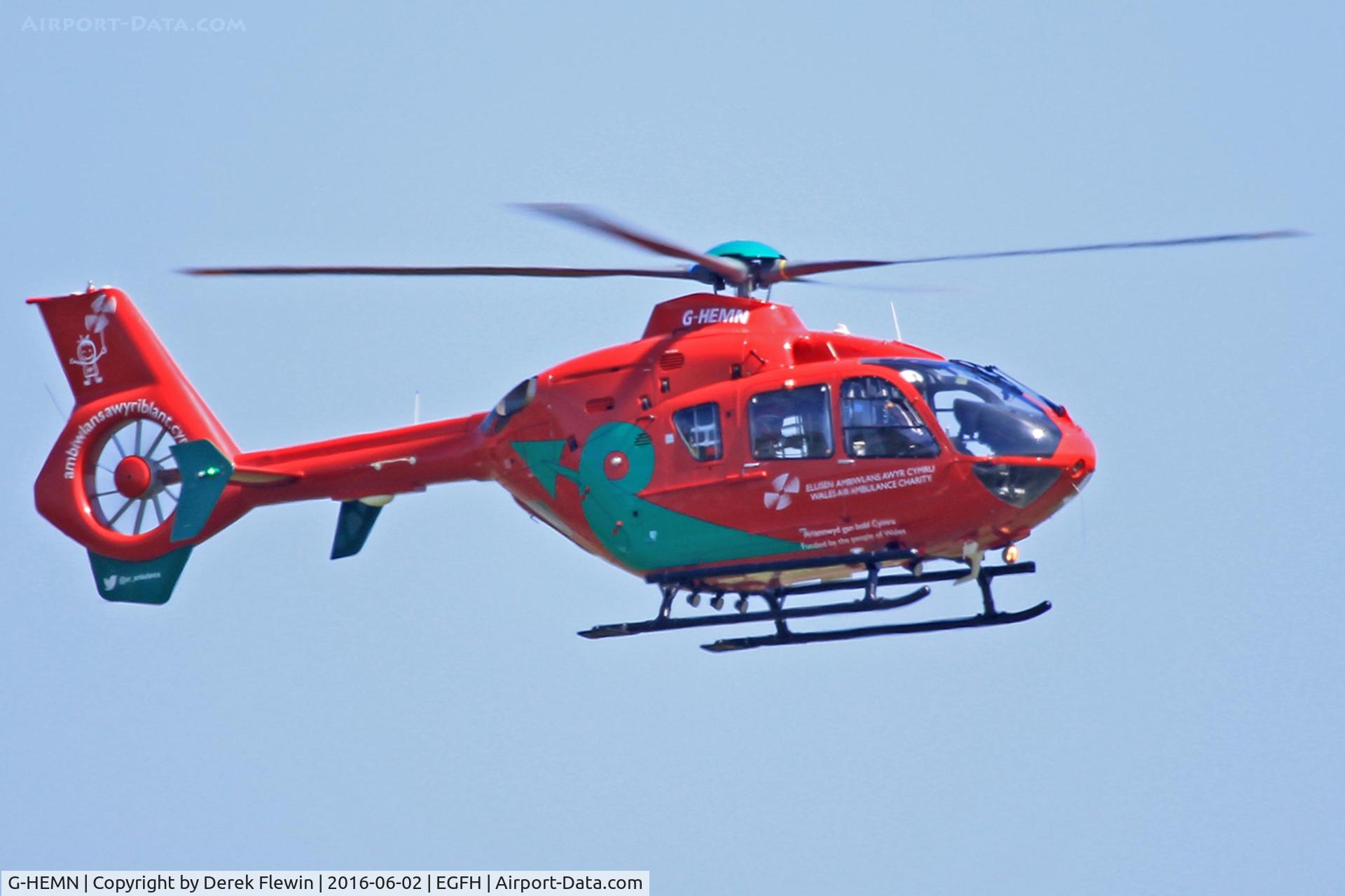 G-HEMN, 2012 Eurocopter EC-135T-2+ C/N 1070, EC-135T-2+, Wales Air Ambulance Helicopter call sign Helimed 57. Dafen based, seen prior to letting down.