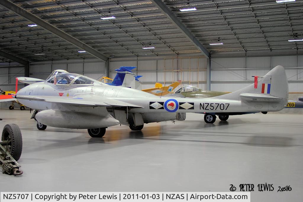 NZ5707, 1954 De Havilland DH-115 Vampire T.11 C/N 15579, P J Burns, loan to Ashburton Aviation Museum