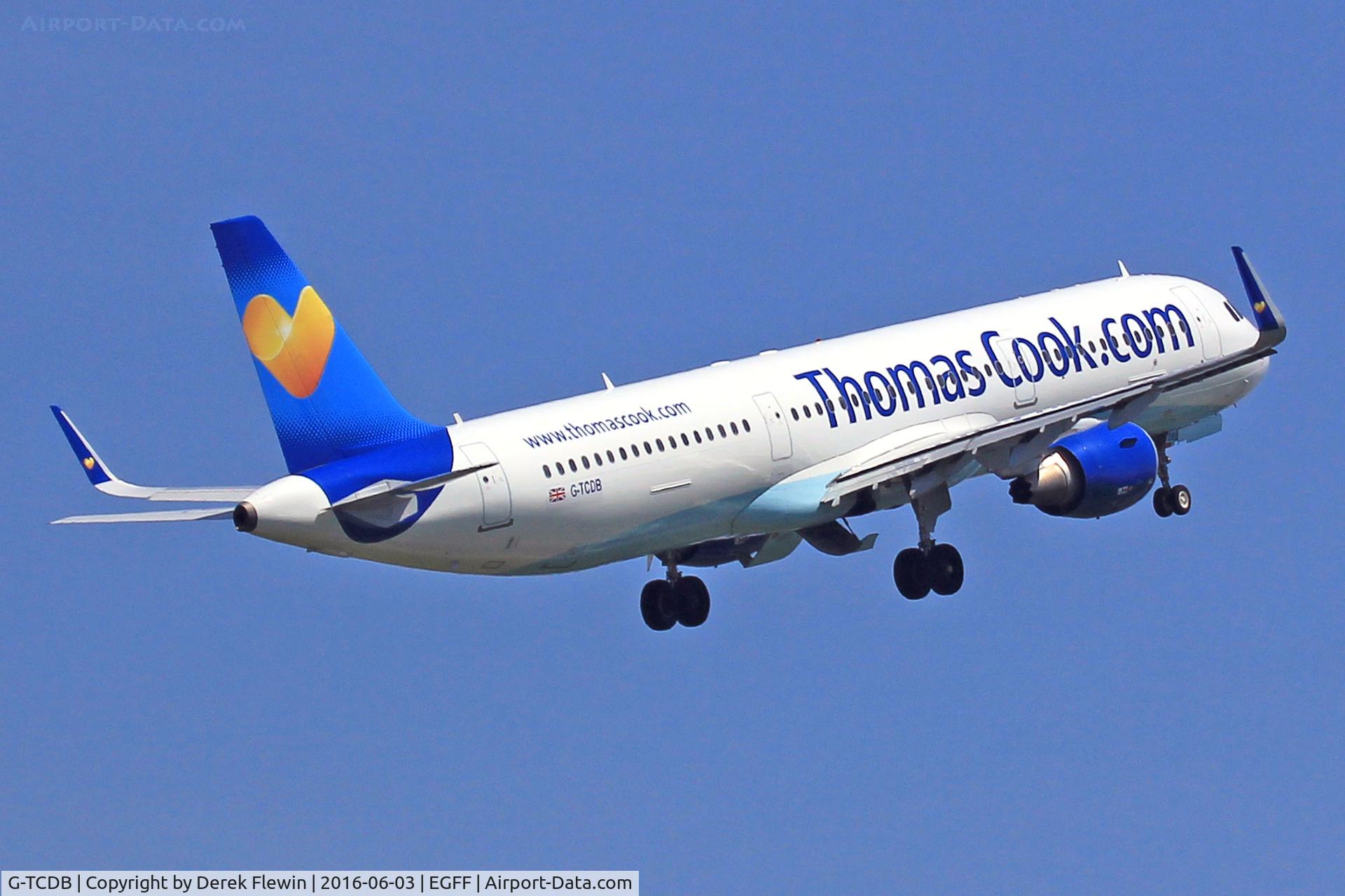 G-TCDB, 2013 Airbus A321-211 C/N 5603, Airbus A321-211,Thomas Cook Airlines, call sign Kestrel 813P, previously D-AVZM, D-AIAB, seen pulling out from runway 12 en-route to Belfast Aldergrove.