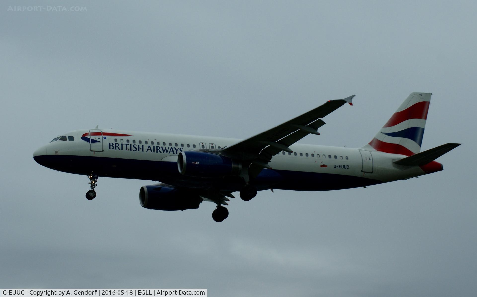 G-EUUC, 2001 Airbus A320-232 C/N 1696, British Airways, is here on finals at London Heathrow(EGLL)