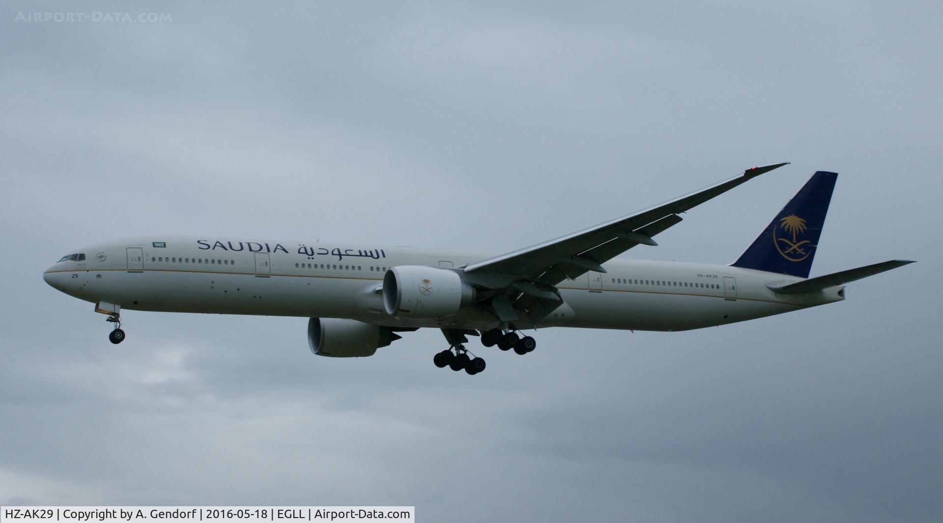 HZ-AK29, 2015 Boeing 777-368/ER C/N 42267, Saudia, is here on finals at London Heathrow(EGLL)