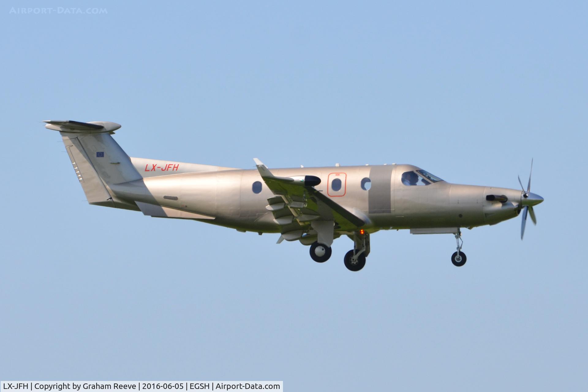 LX-JFH, 2003 Pilatus PC-12/45 C/N 522, Landing at Norwich.