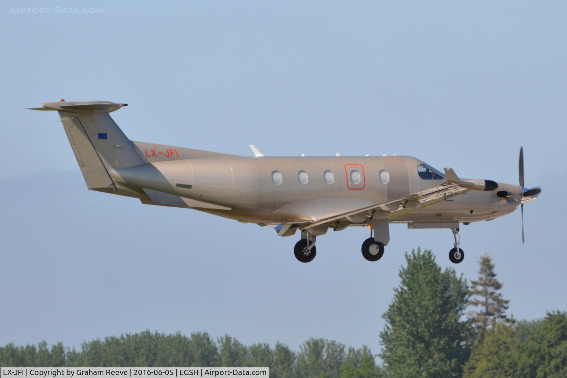 LX-JFI, 2004 Pilatus PC-12/45 C/N 574, Landing at Norwich.