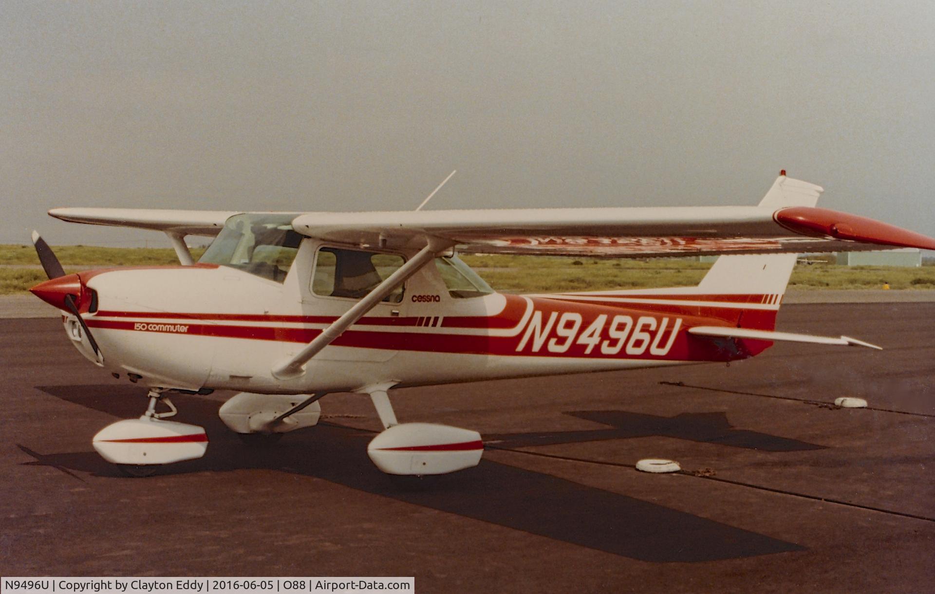 N9496U, Cessna 150M C/N 15078444, N9496U parked on the ramp at the old Rio Vista Airport in California. 1978.