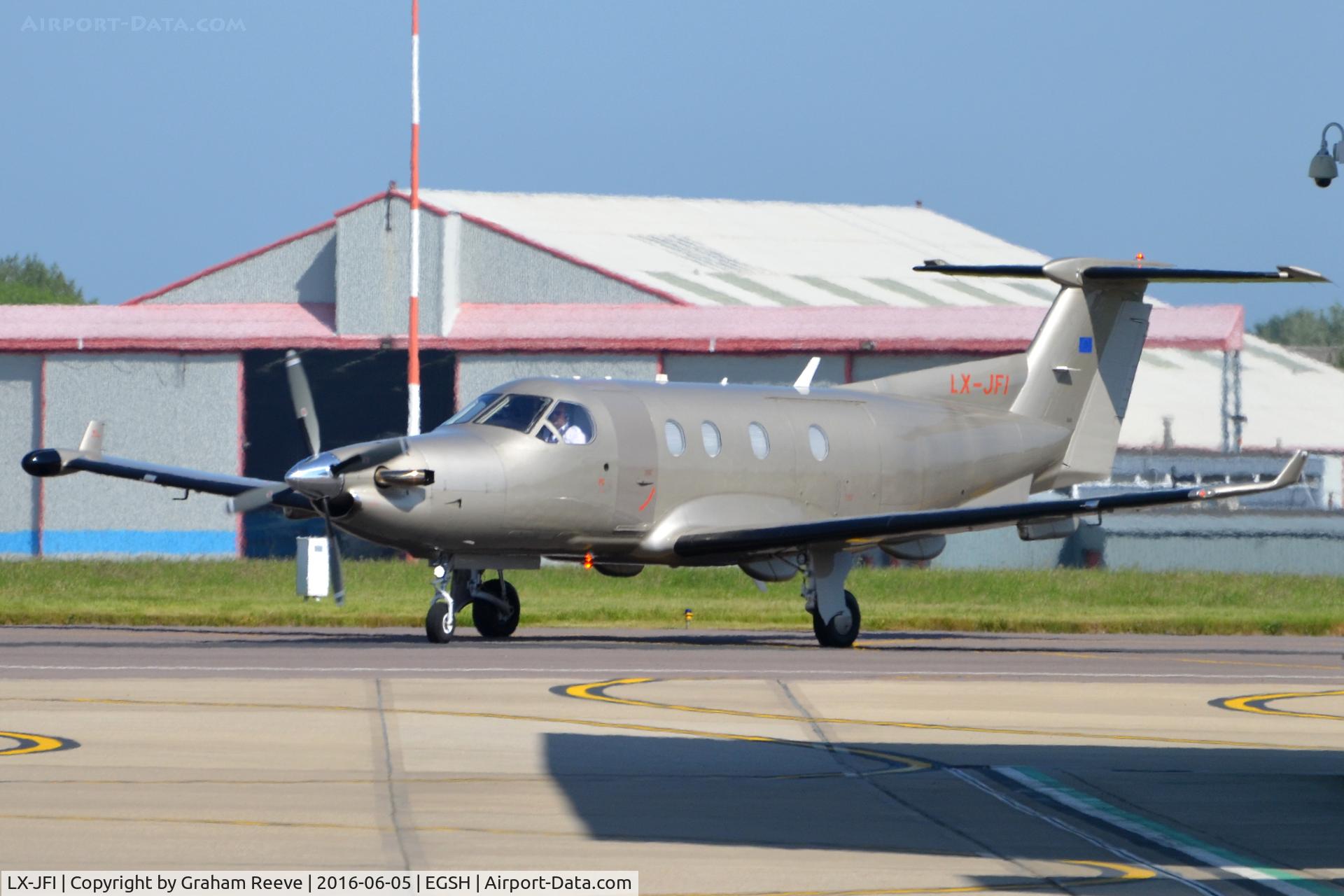 LX-JFI, 2004 Pilatus PC-12/45 C/N 574, Just landed at Norwich.