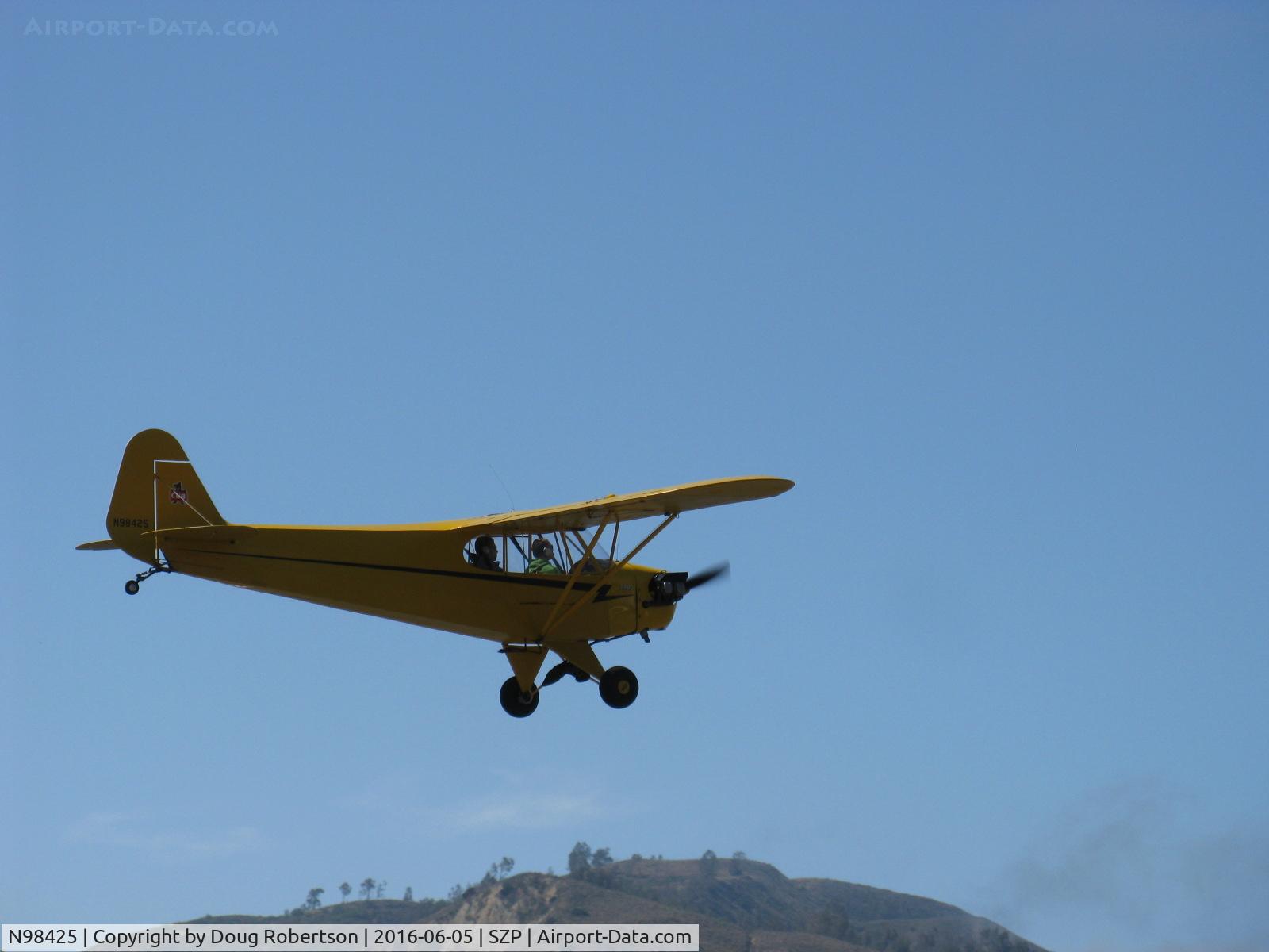 N98425, 1946 Piper J3C-65 Cub Cub C/N 18612, 1946 Piper J3C-65 CUB, Continental C90 90 Hp upgrade, takeoff climb Rwy 22