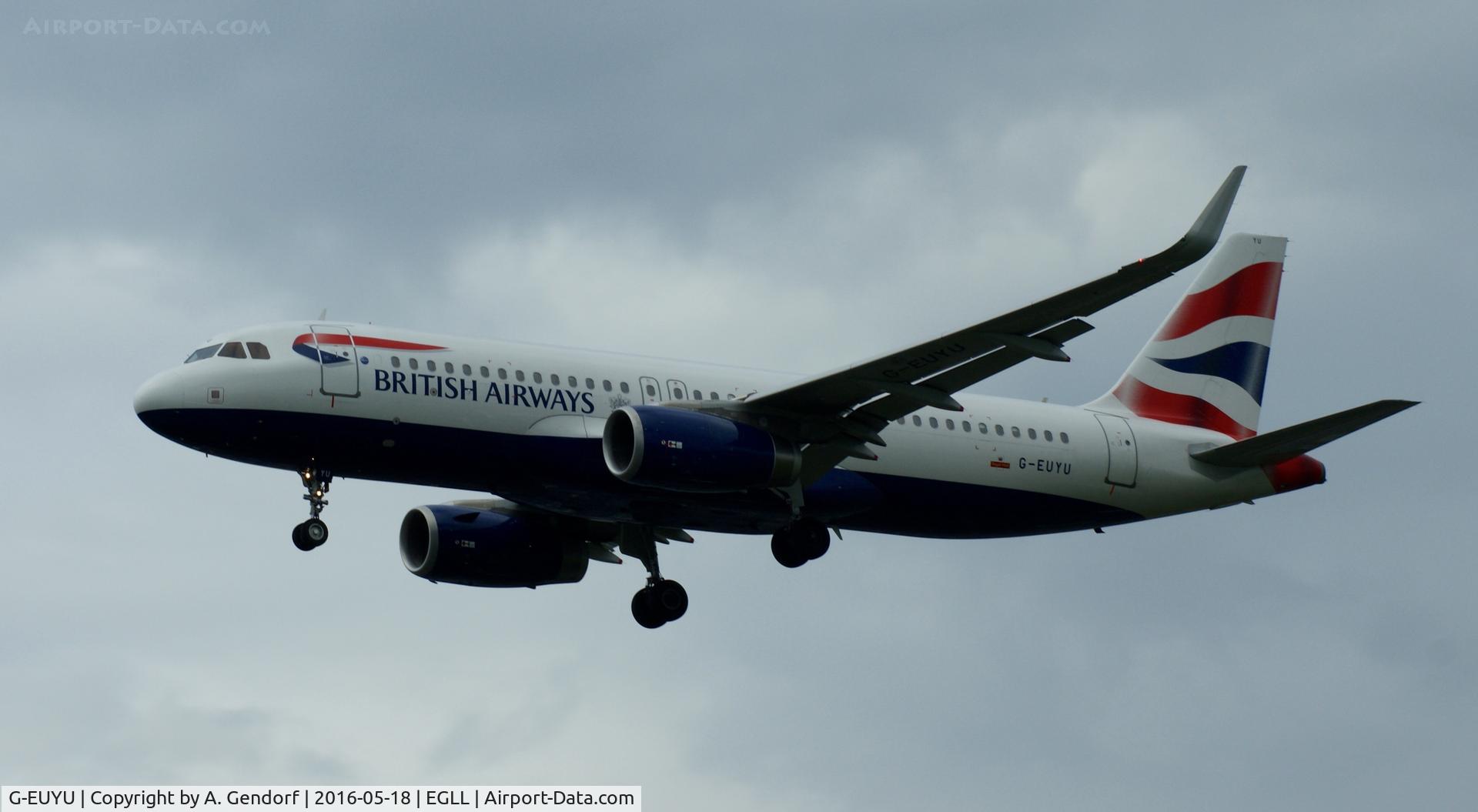 G-EUYU, 2014 Airbus A320-232 C/N 6028, British Airways, is here approaching RWY 27L at London Heathrow(EGLL)
